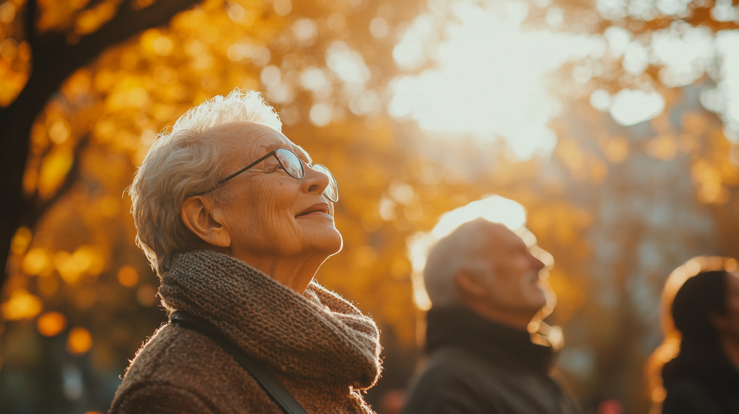 Жінка старшого віку практикує дихальні вправи йоги